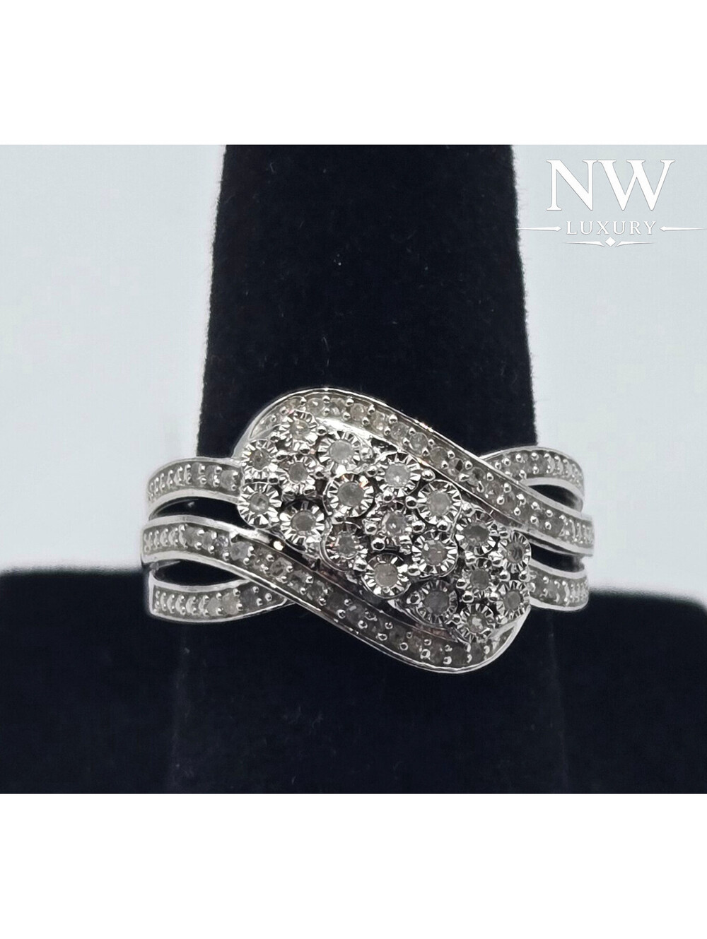 NEW Solid 925 Sterling Silver Natural Diamond 0.24ctw Women's Ring Size 6